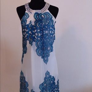 Blue and white dress